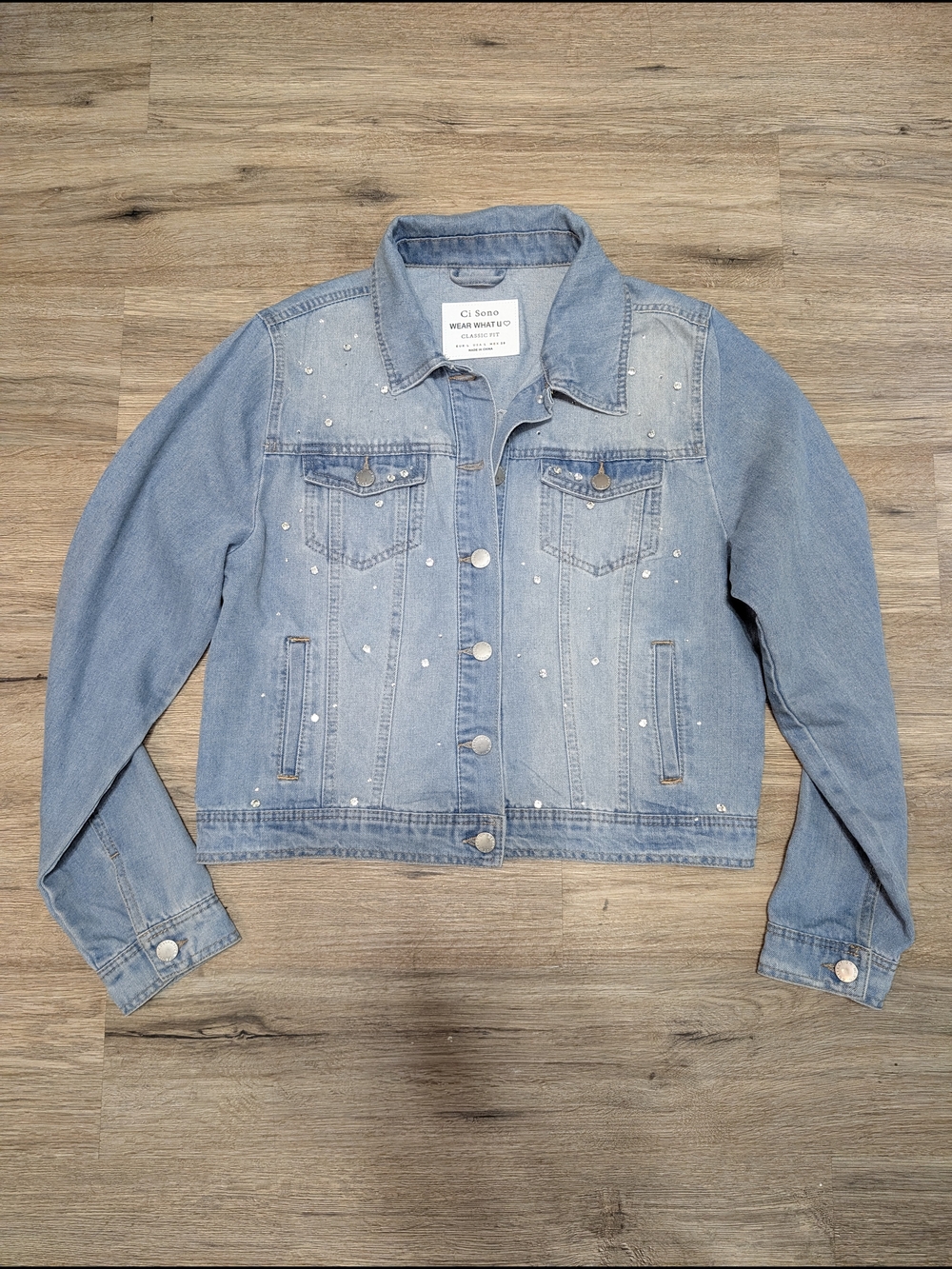 Ci Sono Women's LG Light Wash Denim Jacket Stud Accents Country Western Bling